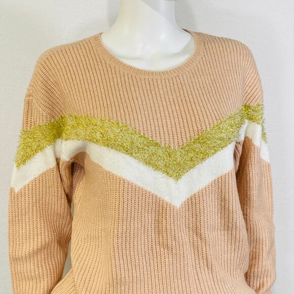 Nine West Knit Sweater Womens Medium Peach Pink Chevron Baggy Comfy Pullover - Picture 10 of 15